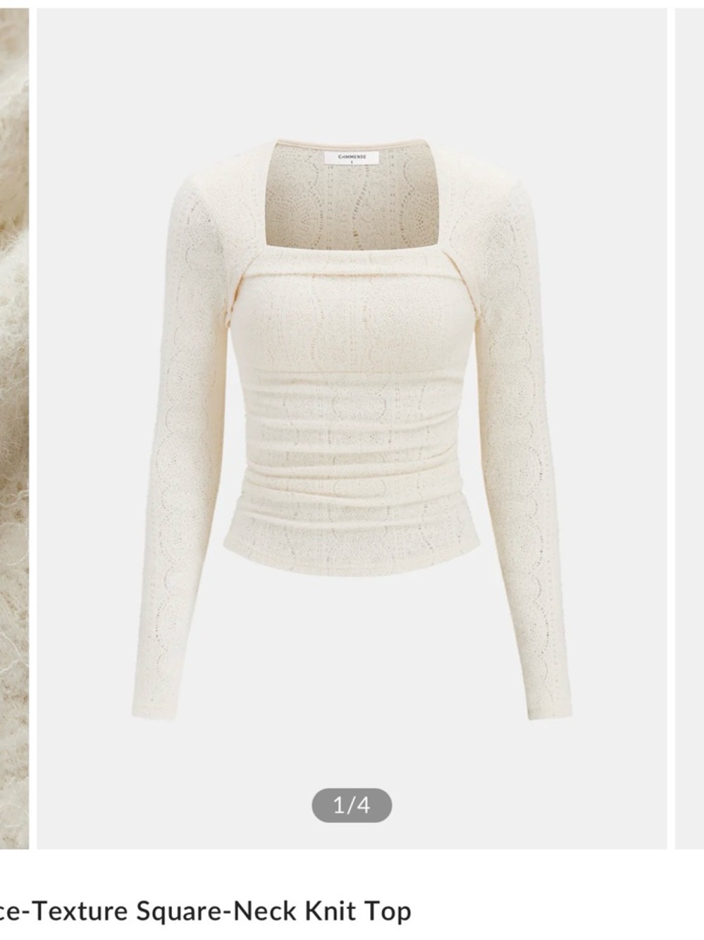 Commense Cream Square-Neck Long Sleeve Knit Top